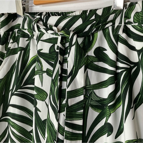 Elaine Rose Pants Palm Leaf Palazzo Loose Fit Wide Leg Green White Print size L - Picture 5 of 11